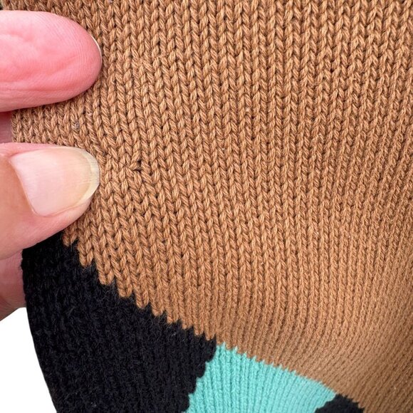 La Mode Active Sportswear Vintage Mens V-Neck Argyle Brown Knit Grandpa Sweater - Picture 4 of 12